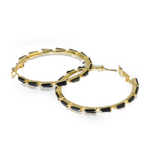 Aavoing Elegant Black Obsidian Oversized Earrings Cold Tone Zircon S925 Silver Needle Fashion Jewelry Womens Geometric Pattern