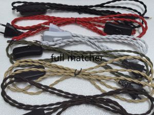 2m AC 220-250V Vintage Woven Cloth Power Cord With EU Plug Buttom Switch Supply Power Cords