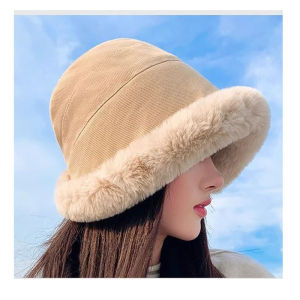 Mũ Len Mùa Đông Nữ Kiểu Bucket Lông Thú Nhung Ấm Áp Bảo Vệ Tai Chất Liệu Cotton Mềm Mại Màu Trơn Phong Cách Giản Dị Thích Hợp Cho Hoạt Động Ngoài Trời