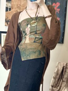 Original Design Womens Slim Fit Asymmetrical Tube Top Vest Summer New Chinese Style National Trend Inner Wear Open Cardigan