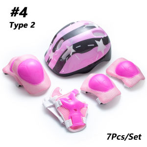 7Pcs/Set Kids Protective Gear Roller Skating Helmet with Knee Pads Elbow Pads Wrist Guards for Boys Girls Skateboard Scooter