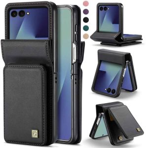 for Samsung Galaxy Z Flip 8/7/6/5 Case PU Leather Wallet Case with Card Holder RFID Blocking Stand Function Shockproof Protection Shock-Absorbent Flip Phone Cover for Women Men Black