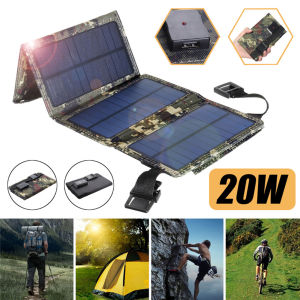 Chinatera 20W Foldable Solar Panel 5V USB Folding Solar Panels Cell Portable Waterproof Outdoor Camping Hiking Mobile Phone Battery Solar Charger