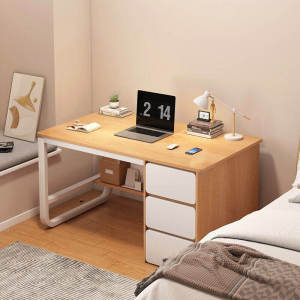 SUNNY โต๊ะคอมพิวเตอร์ 140/120/100cm โต๊ะทำงานไม้ โต๊ะคอม โต๊ะไม้ โต๊ะคอมพิเ Home Office Computer Desk ขาเหล็ก กันสนิม รับน้ำหนักได้ 200KG