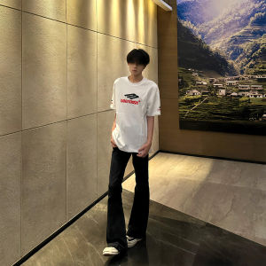 Black American High Street Slim Fit Straight Leg Jeans Mens High Waist Slimming Micro Flared Pants Casual Summer Jeans