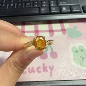 Huitan Solitaire Noble Women Ring Gold Color Inlaid Shiny Yellow Oval CZ Promise Wedding Jewelry Trendy Engagement Accessories