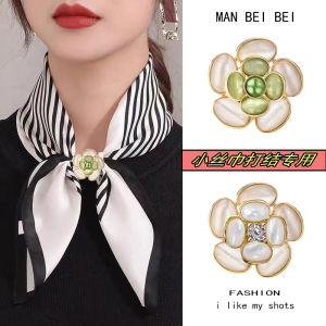 Elegant Small Size Silk Scarf Ring Luxury Fashion Spring Autumn Shoulder Wrap Accessory Shirt Sash Knot Tassel Alloy Brooch