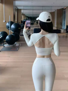 New Womens Yoga Fitness Clothing Long Sleeve Sports Top with Chest Pad Professional Pilates Training Outfit Running Leisure Wear