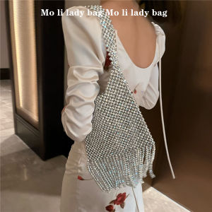 Shiny Silver Metal Handbag 2024 New Handmade Beaded Princess Style Underarm Bag for Women Sweet Lady Style Casual Use