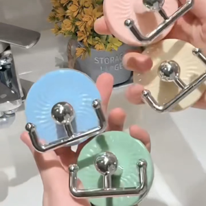 4PCS Strong Adhesive Hook Macaron Double-ended Suction Cup Towel Hook Rotatable Key Organizer Holder