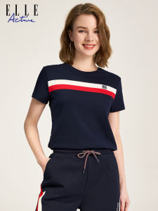 ELLE Active | Color Block Striped Short Sleeve T-shirt Slimming