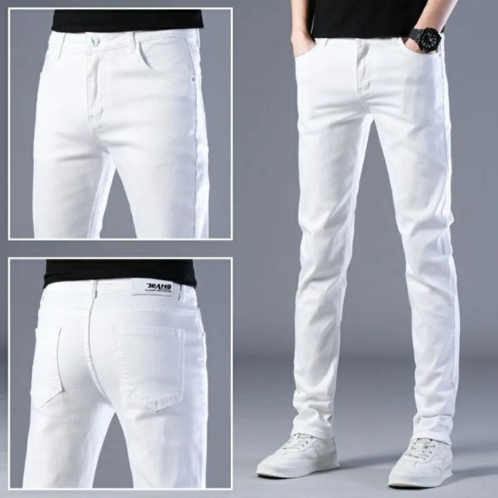 White Jeans Mens Fashion Skinny Jeans Stretched For Mens Lazada PH