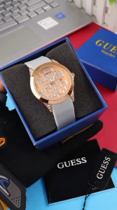 Box Exclusive Jam Tangan Guess Permata Persegi 9992 VA-954OR / Jam Tangan Fashion Wanita Tali Rubber Diameter 39 cm