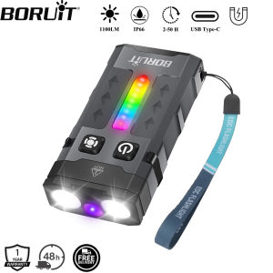BORUiT EV20L Tactical EDC Keychain LED Flashlight 1100LM Torch Type-C Rechargeable Work Light with Magnet Camping Pocket Lantern