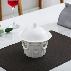 Hotel Seat Ceramic Cubilose Bowl Liaoning Sea Cucumber Dessert Bowl Solid Candle Connecting Dish with Lid Maintaining Furnace Heating Furnace