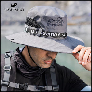 FUGUINIAO Breathable Mens Fisherman Hat Wide Brim Fishing Hiking Outdoor Bucket Hat With String for Men