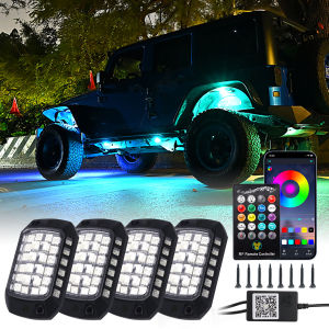 4/8/12PCS RGB Neon LED Rock Light 3D Lens Car Underglow Chassis Light Universal For Jeep Truck SUV ATV UTV Decorative Accessorie