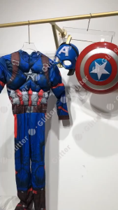 Cosplay Captain America Costume For Kids Shield Toy Gift Halloween Birthday Party Suit Muscle Outfit