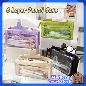 6 Layer Pencil Case Transparent Large Capacity Creative Cute Stationery Storage Bag Girls Student Multi-Layer Zipper Pencil Bag