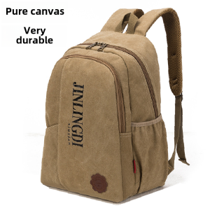 Canvas Double Shoulder Bag Retro Medium Large for Men Women University Students Travel Leisure Computer Bag with Zipper Closure