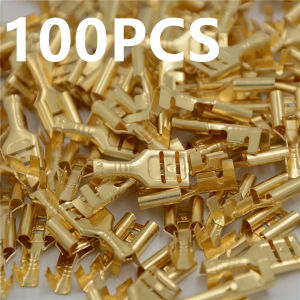 100pcs High-quality 6.3mm Golden Brass Car Speaker Female Shovel-shaped Terminal Wire Connector