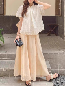 Shalldoer | Unique Casual Summer Set Womens Short Sleeve Stand Collar Shirt High Waist Mini Skirt Two-Piece Suit Not Repeating Any Pattern