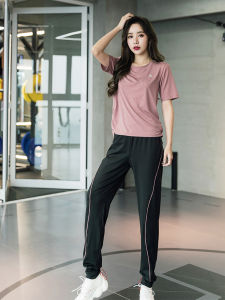 Quick Dry Large Size Yoga Set for Women Fitness Gym Morning Exercise Running Suit Sports Wear Short Sleeve Hooded Long Pants