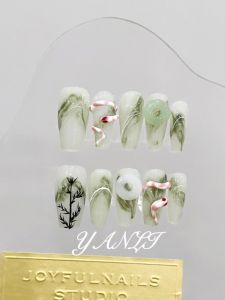 [Yan Li] Qingcheng Mountain Hand Painted National Style New Chinese Wear Nail Accessible Luxury Chinese Ancient Style Peace Buckle Small White Manicure Female
