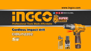 INGCO 12V LI-ION IMPACT DRILL 20NM W/2X12V BATT (NO USB CHARGER) CIDLI12202