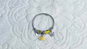 Sanrio | Cute Pompompurin Charm Bangle Zinc Alloy with Sparkly Rhinestone & Yellow Details Adjustable Open Bracelet for Girls