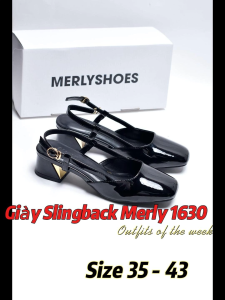 Giày Bít Mũi Gót Thấp 3cm Bigsize 35-43 Slingback Merly 1630 Giày Công Sở Nữ Slingback Mũi Vuông Hở Gót