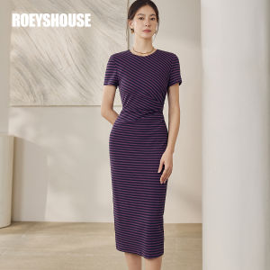 Roey s house | Round Neck Striped Knit Dress with Puff and Waist Cinch