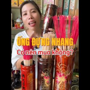 Ống đựng nhang bằng gỗ vân Vàng họa tiết Hoa Sen