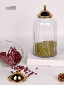 ขวดเก็บของแก้วโปร่งใสสไตล์อเมริกันเรียบง่ายหรูหราสำหรับตกแต่งบ้าน ชานชาลา ห้องนั่งเล่น ตกแต่งโต๊ะทำงาน วัสดุแก้ว