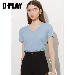 D-PLAY | Yellow Cotton T-Shirt Fashion Summer Loose V-Neck