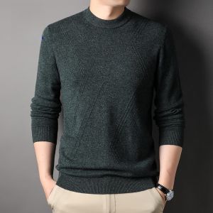 ROMON | Lormen Mens Knitted Sweater Autumn Winter New Style 100% Pure Wool Slim Fit Casual Thick Warm Base Layer Knitwear