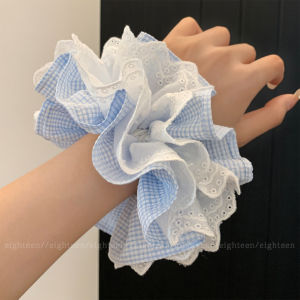 Large Plaid Lace Hair Ties Womens Style Korean Fashion Big Hair Bands Super Size Bun Headbands Lazy Girl Hair Accessories