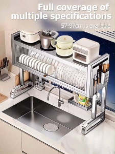 KEVE Stainless Steel Dish Rack Cabinet with Cover Over Sink Accessories Dish Drying Rack Plates Organizer Kitchen Racks