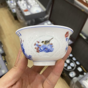 Jingdezhen Ceramic Blue And White Porcelain Tea Cup Carved Flower Bird Single Cup Personal Specialty Cup Handmade Crafted
