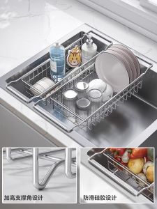 Kitchen Sink Storage Rack Expandable 304 Stainless Steel Dishwasher Draining Basket Tableware Storage Shelf Countertop Organizer