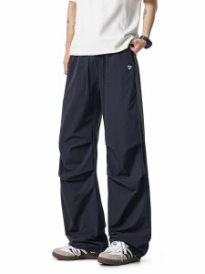 OULUDE | Navy Blue Wrinkle Resistant Quick Drying Loose Fit Sport Trousers