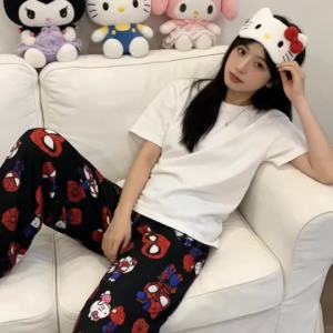 Miniso | Hello Kitty Quần Ngủ Nữ Màu Đen Xuân Hè Dài Đến Mắt Cá Chân Co Giãn Eo Polyester Đan Lễ Hội Quà Tặng Đảng Trang Phục
