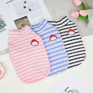 DY Loving Korean Dog Cat Wrinkled Clothes Sandwich Strawberry Stripe Shirt Elastic Turtleneck Thin Shihtzu Costume