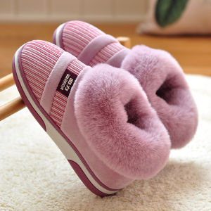 Thickened Cotton Slippers Indoor Home Warm Fleece Winter Anti-Slip Cotton Shoes with Back for Men And Women Low Heel