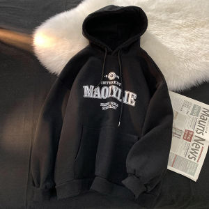 Retro Hong Kong Style Mens Hoodie Pure Cotton Thickened Fleece Loose Fit Trendy Autumn Winter Casual Clothing Streetwear