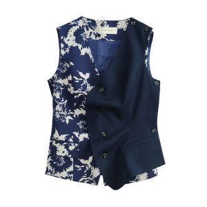 LadyS Elite | Celebrity Style Deep Navy Blue Ceramic Floral Suit