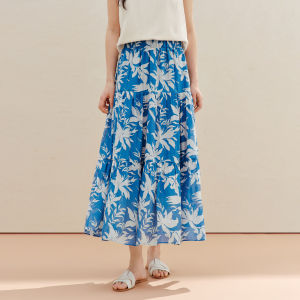 INMAN | Floral Beach Holiday Style Waist Elastic Wrinkle Slimming Midi Skirt