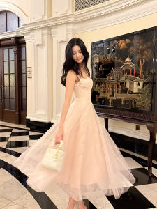 GJFD Pink Gown Elegant Lace Fishbone Strapless Dress Adjustable Shoulder Sashes High Waist Soft Polyester Summer Long Dress