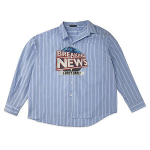 Grailz Project Vibe Asymmetric Long Sleeve Shirt Striped Earth Print Loose Fit Autumn Casual Fashion Mens Button-Up Top