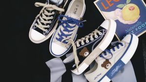 Bear embroidery flat shoes spring and summer womens shoes 2024 new canvas shoes female cute women shoes